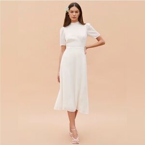 Reformation Ivory Midi Dress with Puff Sleeves